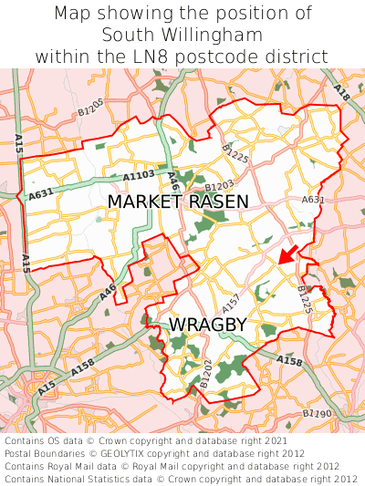 Map showing location of South Willingham within LN8