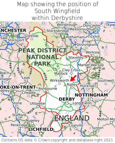 Map showing location of South Wingfield within Derbyshire