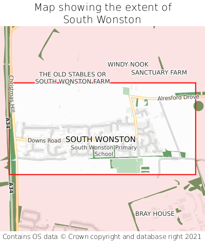 Map showing extent of South Wonston as bounding box