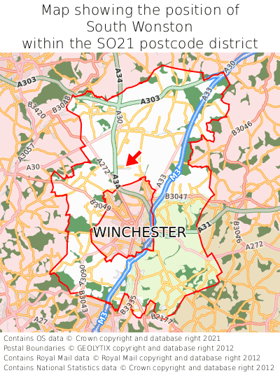 Map showing location of South Wonston within SO21