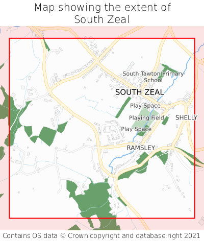 Map showing extent of South Zeal as bounding box