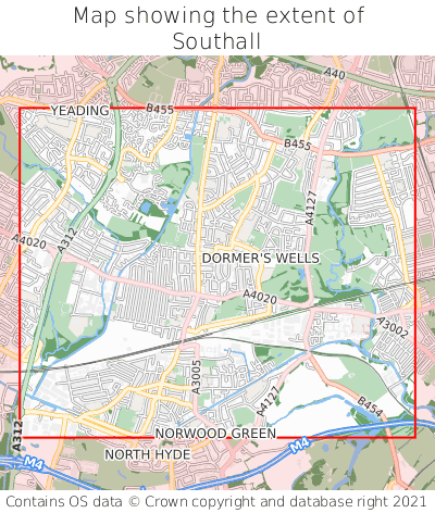 Map showing extent of Southall as bounding box