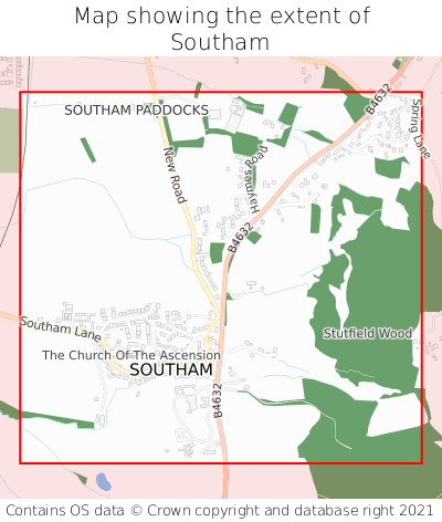 Map showing extent of Southam as bounding box