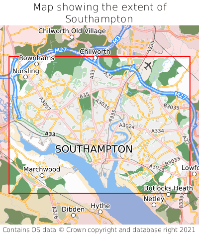Map showing extent of Southampton as bounding box
