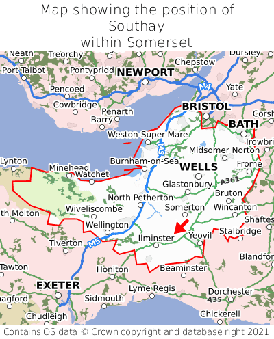 Map showing location of Southay within Somerset