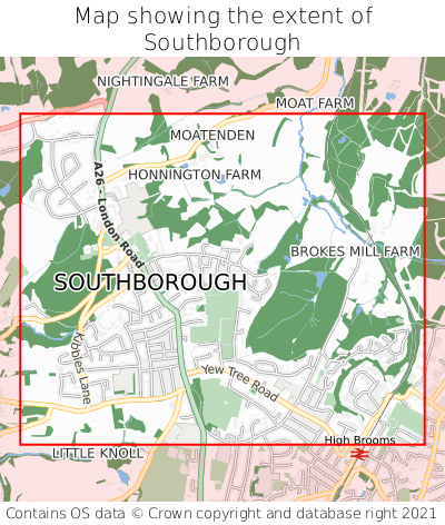 Map showing extent of Southborough as bounding box