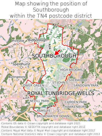 Map showing location of Southborough within TN4