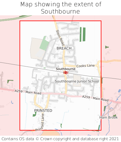 Map showing extent of Southbourne as bounding box