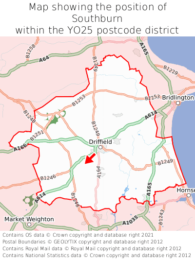 Map showing location of Southburn within YO25
