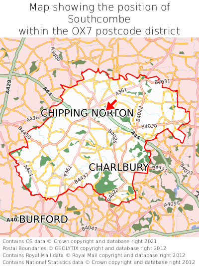 Map showing location of Southcombe within OX7