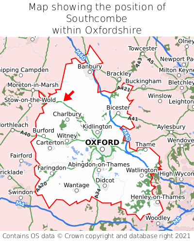 Map showing location of Southcombe within Oxfordshire