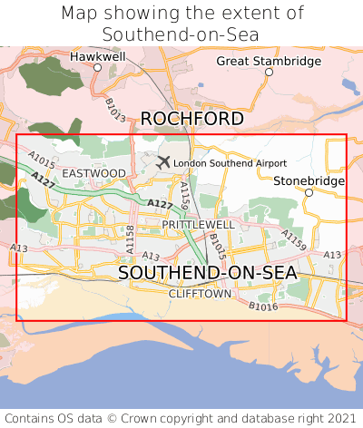 Map showing extent of Southend-on-Sea as bounding box