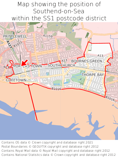 Map showing location of Southend-on-Sea within SS1