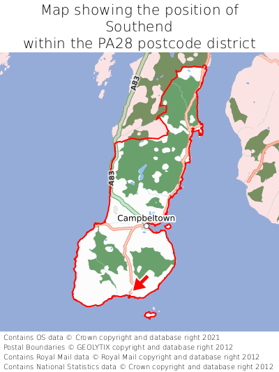 Map showing location of Southend within PA28