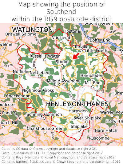 Map showing location of Southend within RG9