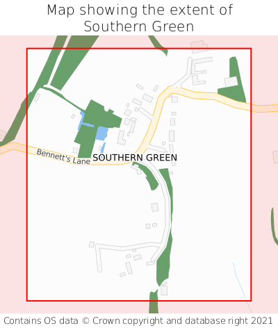 Map showing extent of Southern Green as bounding box