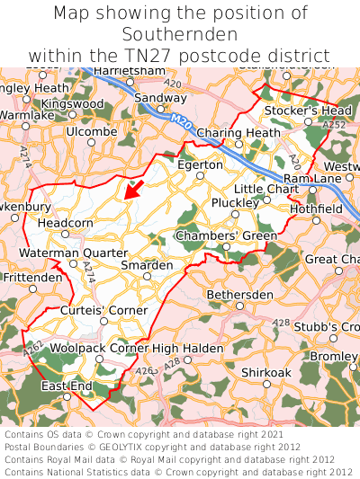 Map showing location of Southernden within TN27