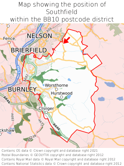 Map showing location of Southfield within BB10