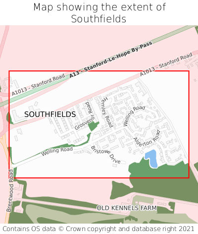 Map showing extent of Southfields as bounding box