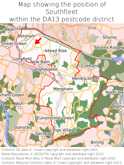 Map showing location of Southfleet within DA13