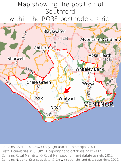 Map showing location of Southford within PO38