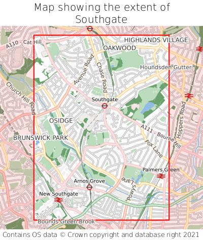 Map showing extent of Southgate as bounding box