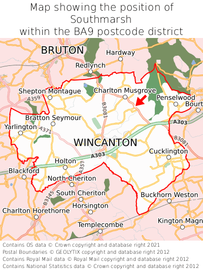 Map showing location of Southmarsh within BA9
