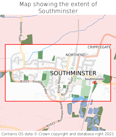 Map showing extent of Southminster as bounding box