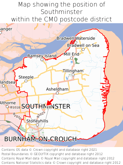 Map showing location of Southminster within CM0
