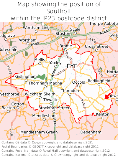 Map showing location of Southolt within IP23