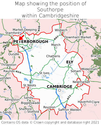 Map showing location of Southorpe within Cambridgeshire