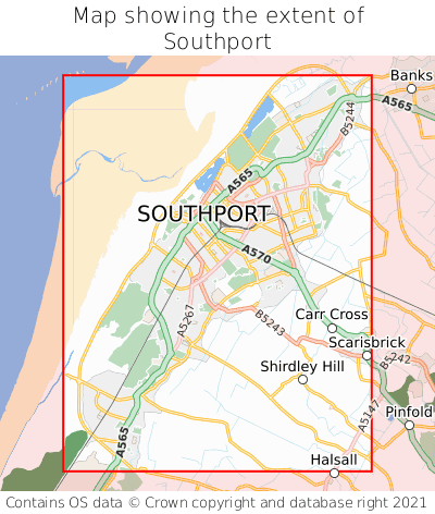 Map showing extent of Southport as bounding box