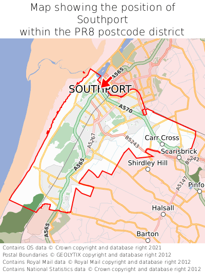 Map showing location of Southport within PR8