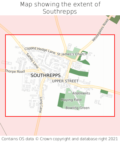 Map showing extent of Southrepps as bounding box