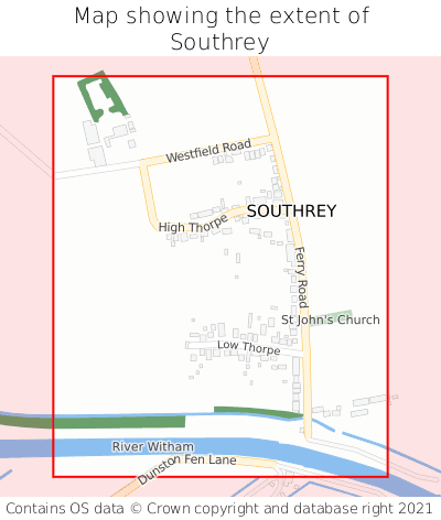 Map showing extent of Southrey as bounding box