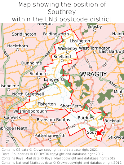 Map showing location of Southrey within LN3