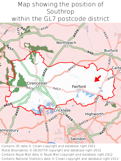 Map showing location of Southrop within GL7