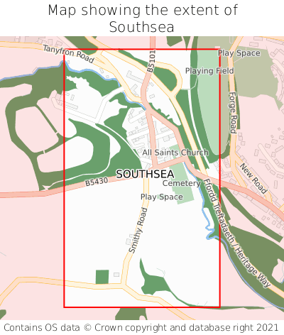 Map showing extent of Southsea as bounding box