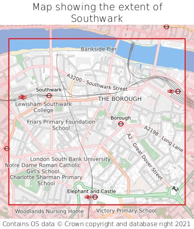 Map showing extent of Southwark as bounding box