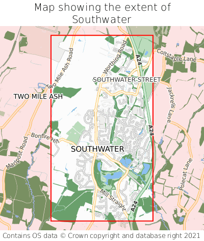 Map showing extent of Southwater as bounding box