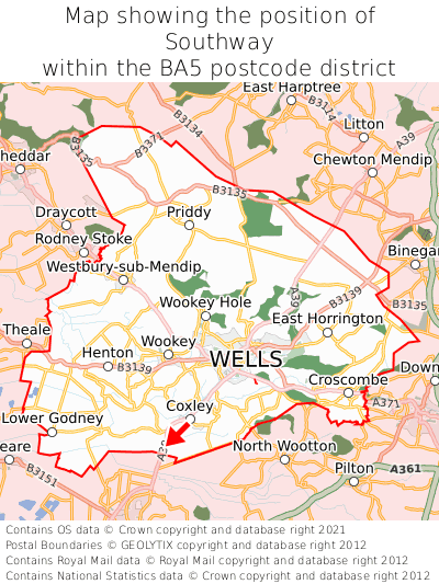 Map showing location of Southway within BA5