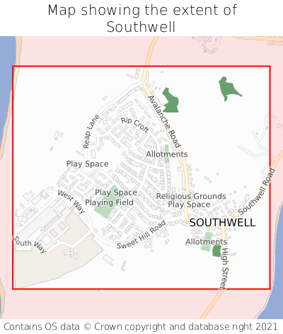 Map showing extent of Southwell as bounding box