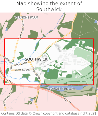 Map showing extent of Southwick as bounding box