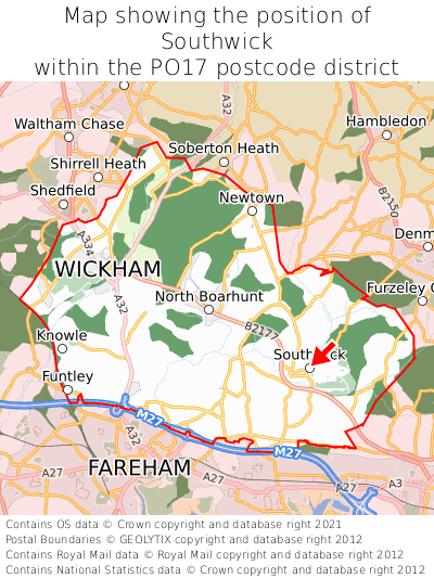 Map showing location of Southwick within PO17