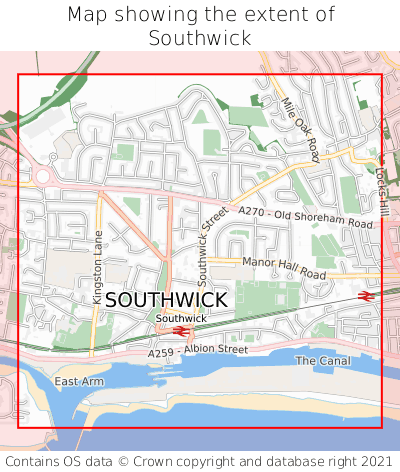 Map showing extent of Southwick as bounding box