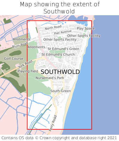 Map showing extent of Southwold as bounding box