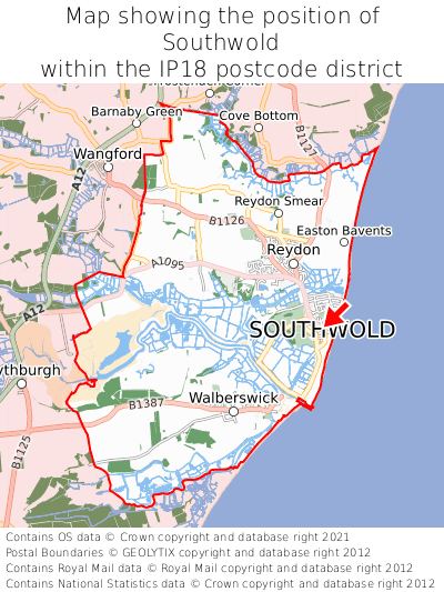 Map showing location of Southwold within IP18