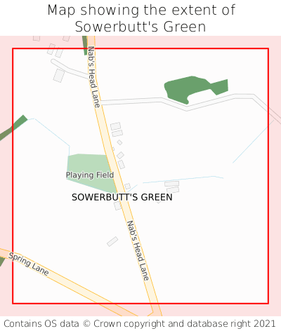 Map showing extent of Sowerbutt's Green as bounding box