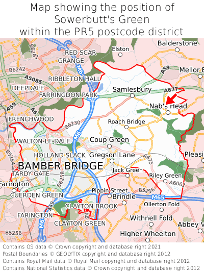 Map showing location of Sowerbutt's Green within PR5