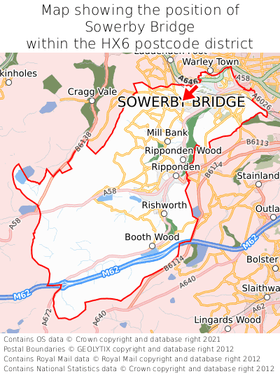 Map showing location of Sowerby Bridge within HX6